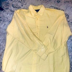 Men’s Ralph Lauren polo button down yellow dress shirt custom fit 17 1/2. 34/35